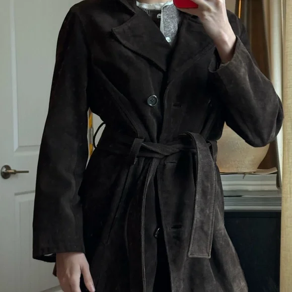 Real 100% Suede Chocolate Brown trench - Picture 1 of 5